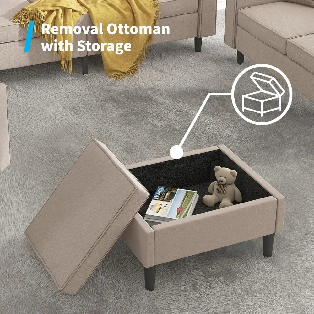 L Shaped Sectional Sofa Set With Ottoman Living Room