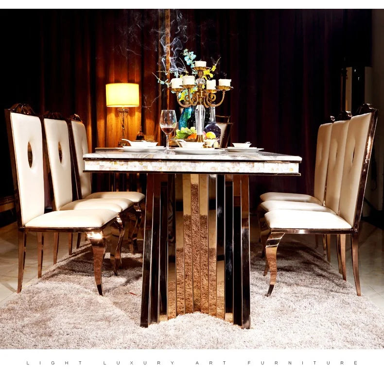 Linlamlim Luxury Dining Set With Stainless Steel Leather Chairs