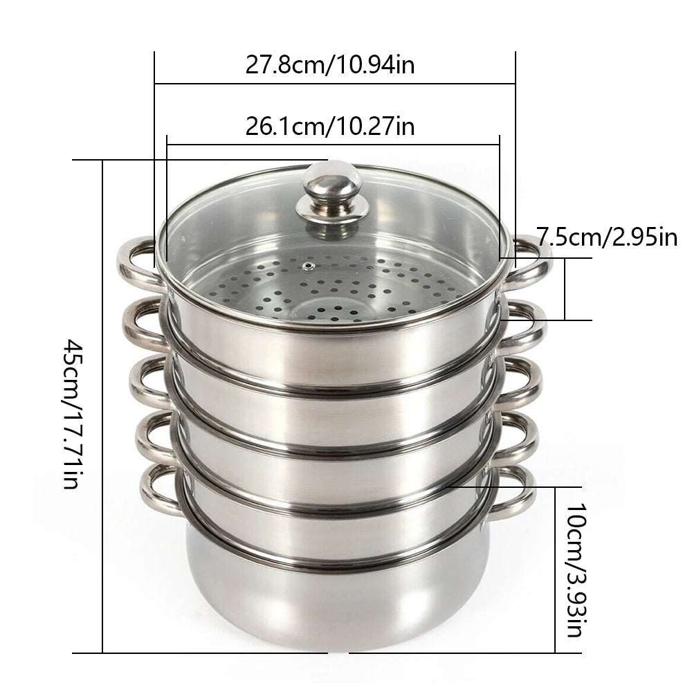 Five Tier Stainless Steel Steamer Pot for Cooking Vegetables
