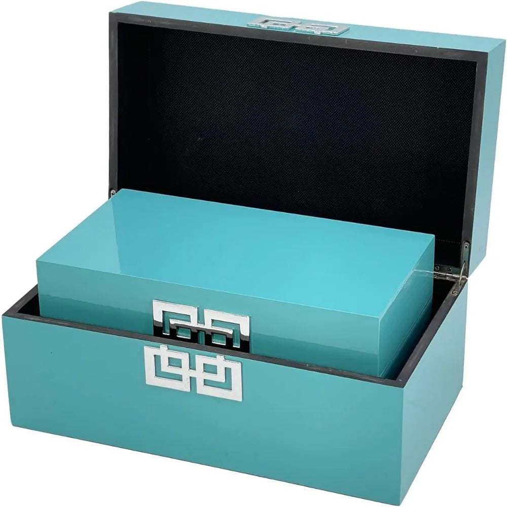 Classic Geometric Wood Storage Boxes With Hinged Lid