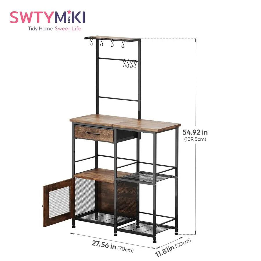 Coffee Bar With Hanging Rack Farmhouse Kitchen Buffet Cabinet Drawers