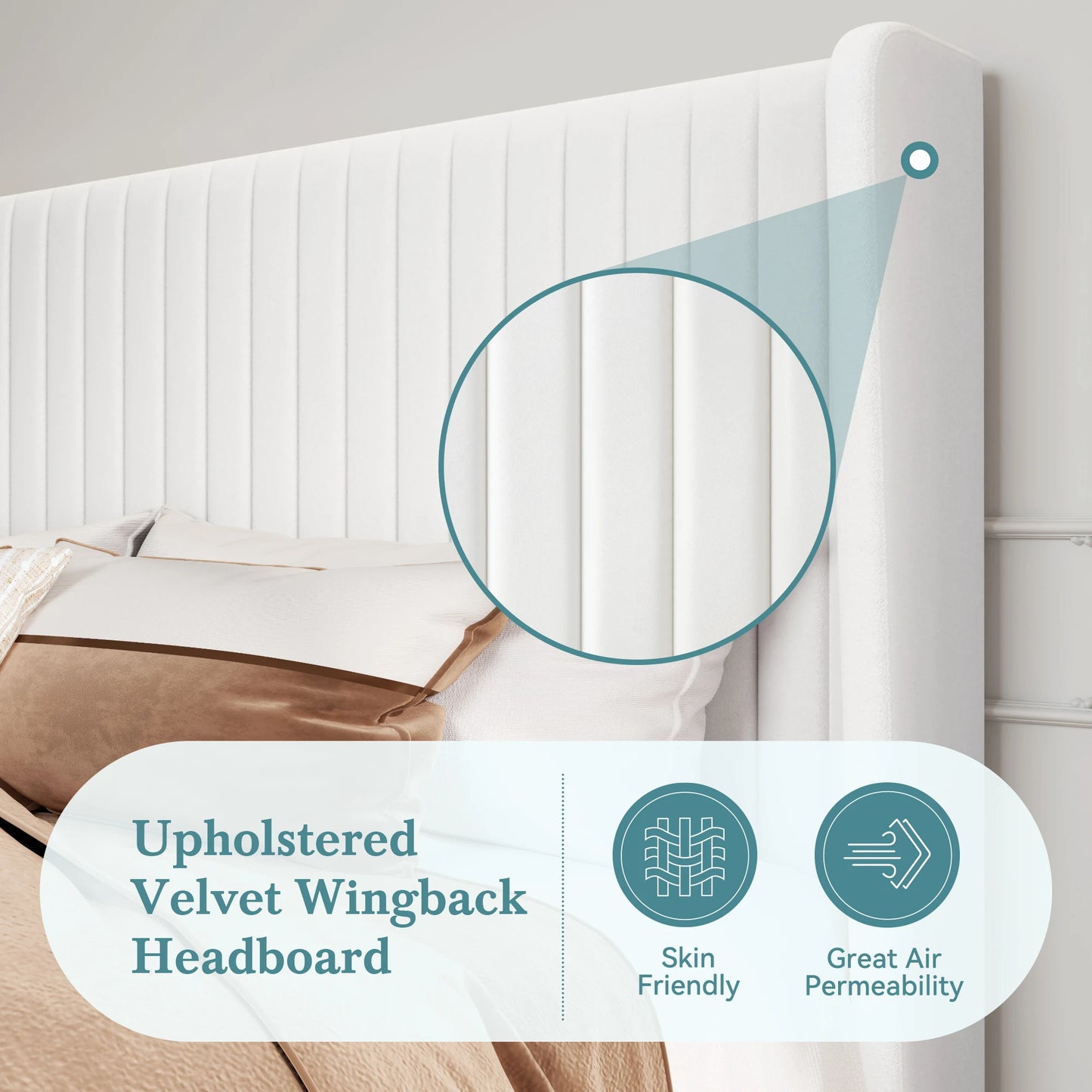 HOOMIC Velvet Upholstered Bed Frame With Wingback Headboard