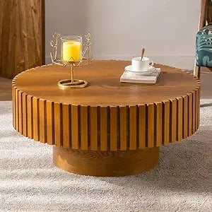RBXC Round Fluted Drum Coffee Table For Living Room