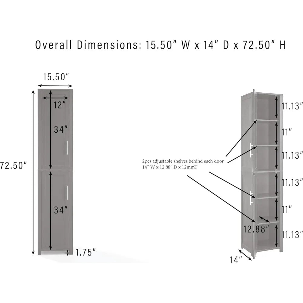 Linen Storage Cabinet for Laundry and Bathroom, Shelves Included, White
