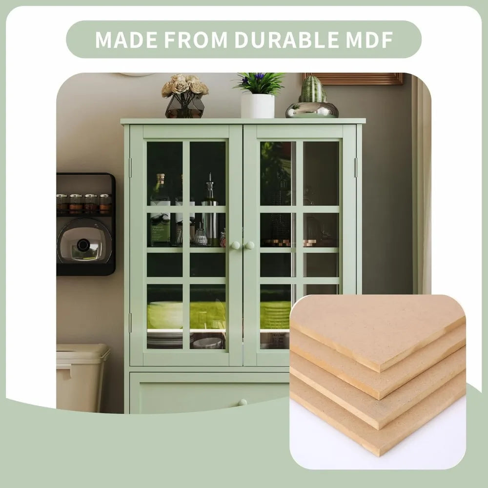 ANGDUO Buffet Cabinet With Glass Doors And Drawer Storage