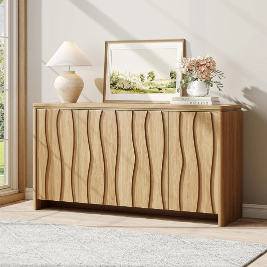 Fluted Buffet Cabinet With Storage 3D Ripple Pattern Doors