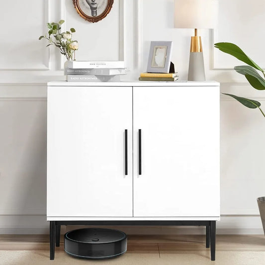 Modern Storage Cabinet With Doors And Metal Base For Office
