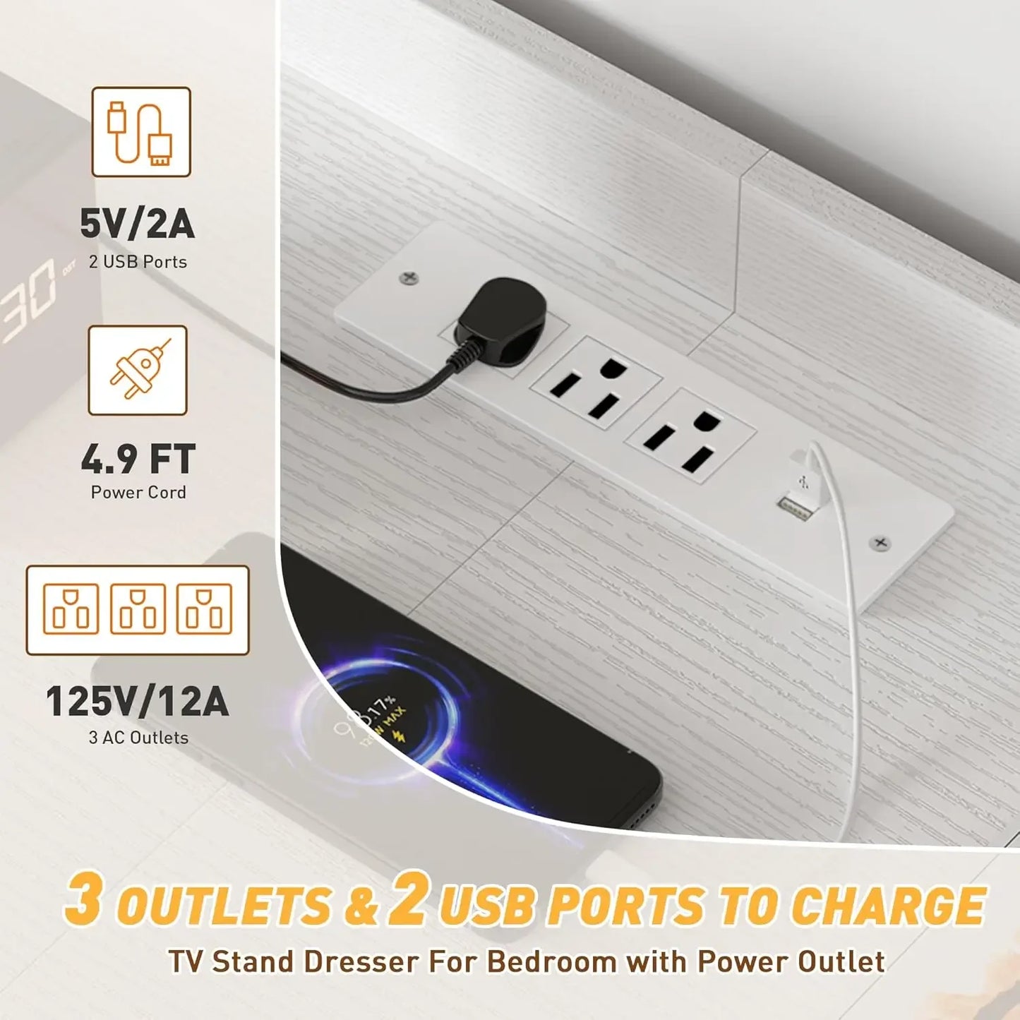 XMSJ Dresser With 11 Drawers And LED TV Stand Shelves