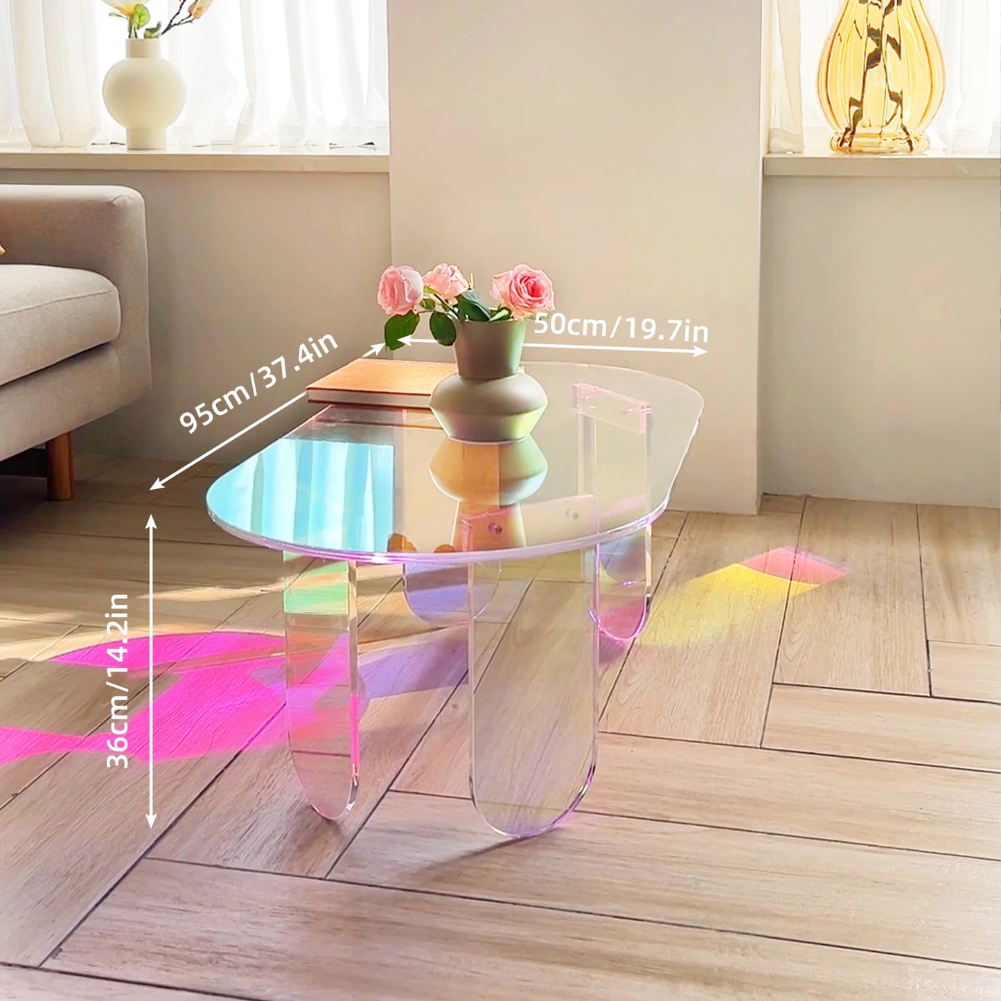 Folded Acrylic Coffee Table Modern Oval End Table Furniture