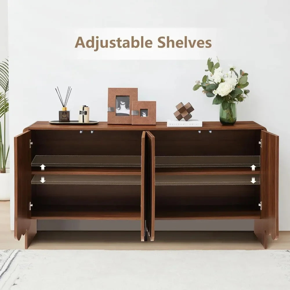 Sideboard Buffet Cabinet, Accent Storage Cabinet with 4 Doors, Farmhouse Wood Cabinet with Adjustable Shelves