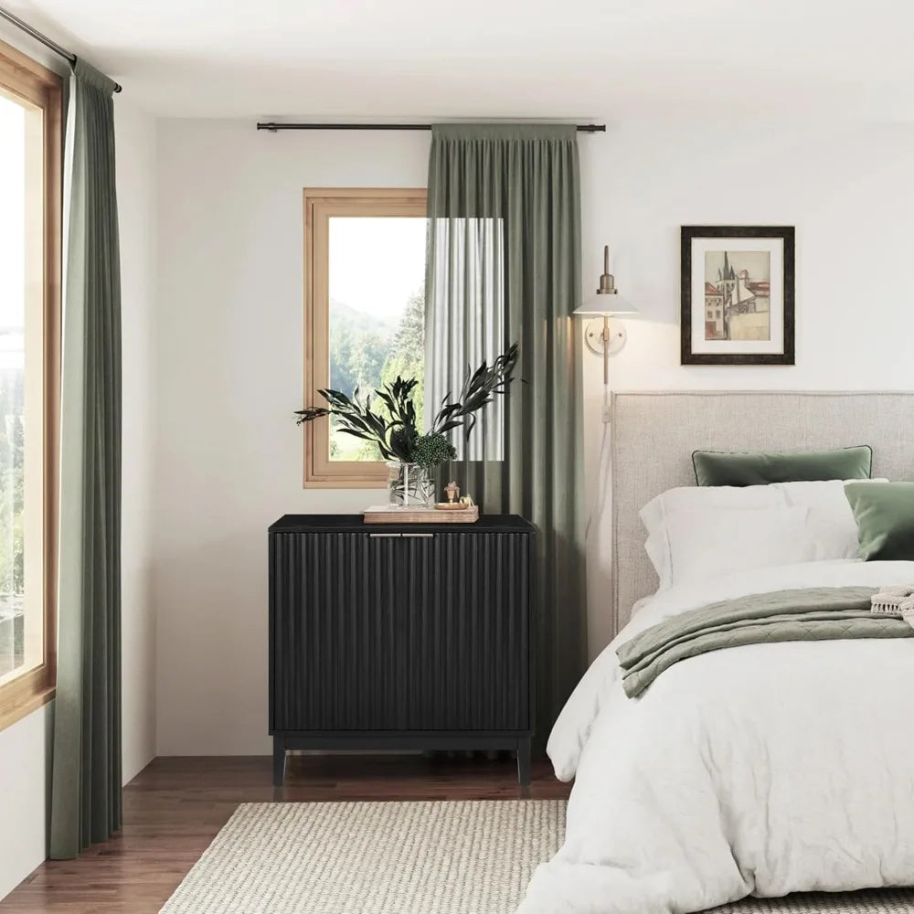 Contemporary Fluted Accent Cabinet with Doors and Adjustable Shelves, Wooden Coffee Bar Table for Living, Dining, and Kitchen Sp