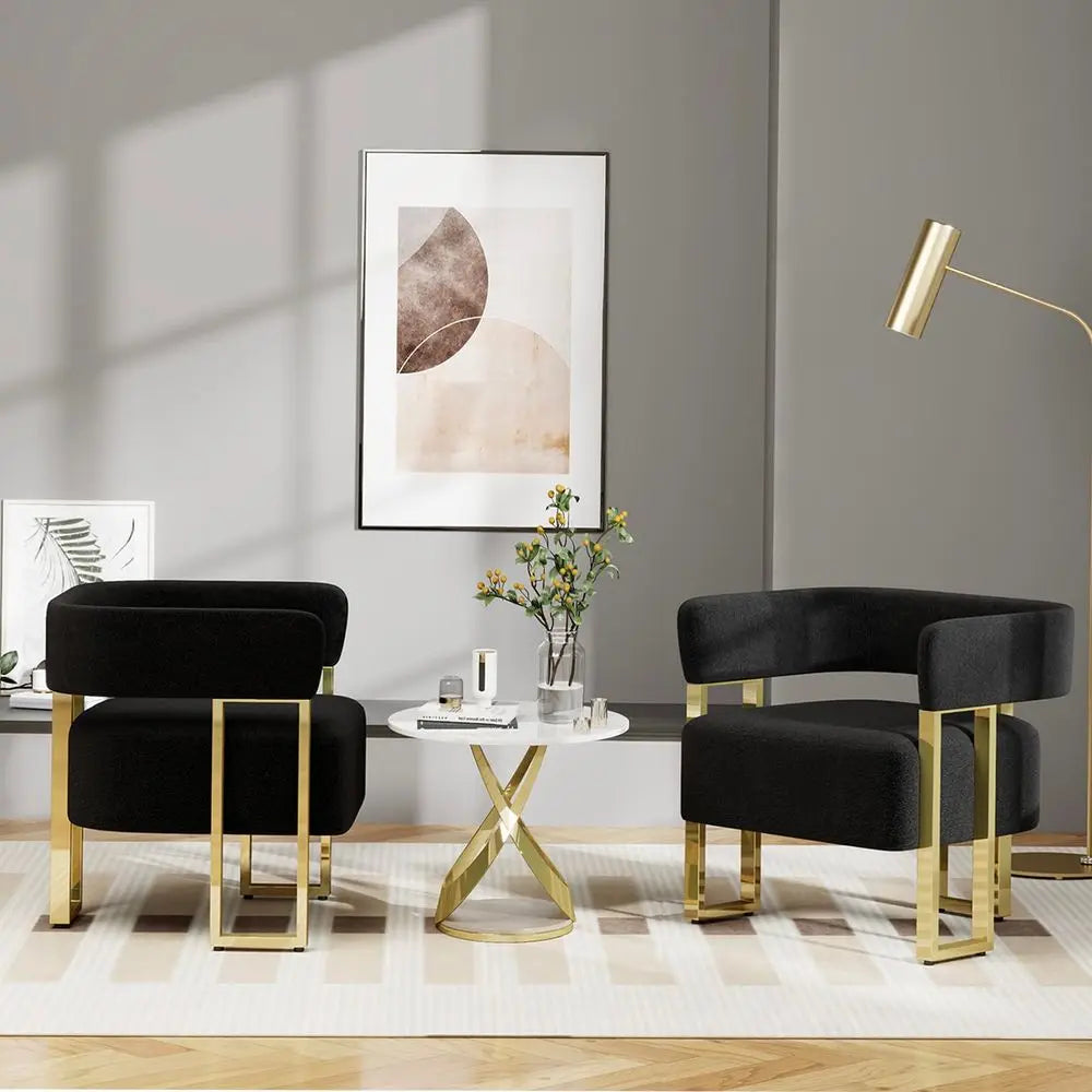 Modern Boucle Bucket Chair Set Of 2 With U-Shaped Armchairs