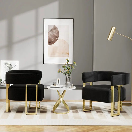 Modern Boucle Bucket Chair Set Of 2 With U-Shaped Armchairs