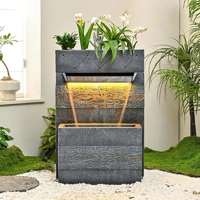 Desgmomy Garden Cascading Stone Waterfall Fountain LED