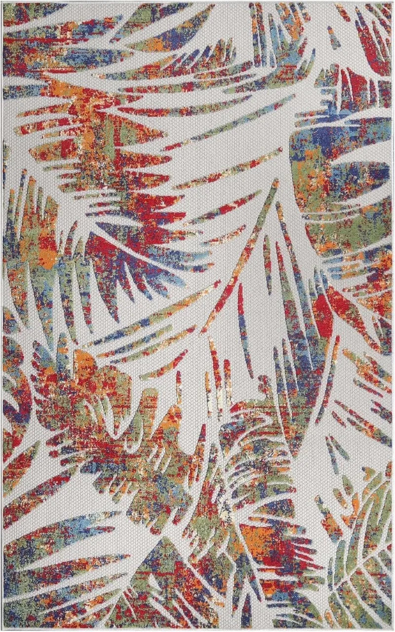 Indoor Outdoor Area Rug, Floor Decor Perfect for Patio, Pool, Deck, Kitchen, Entryway, Tropical Leaves Coastal Style Ru