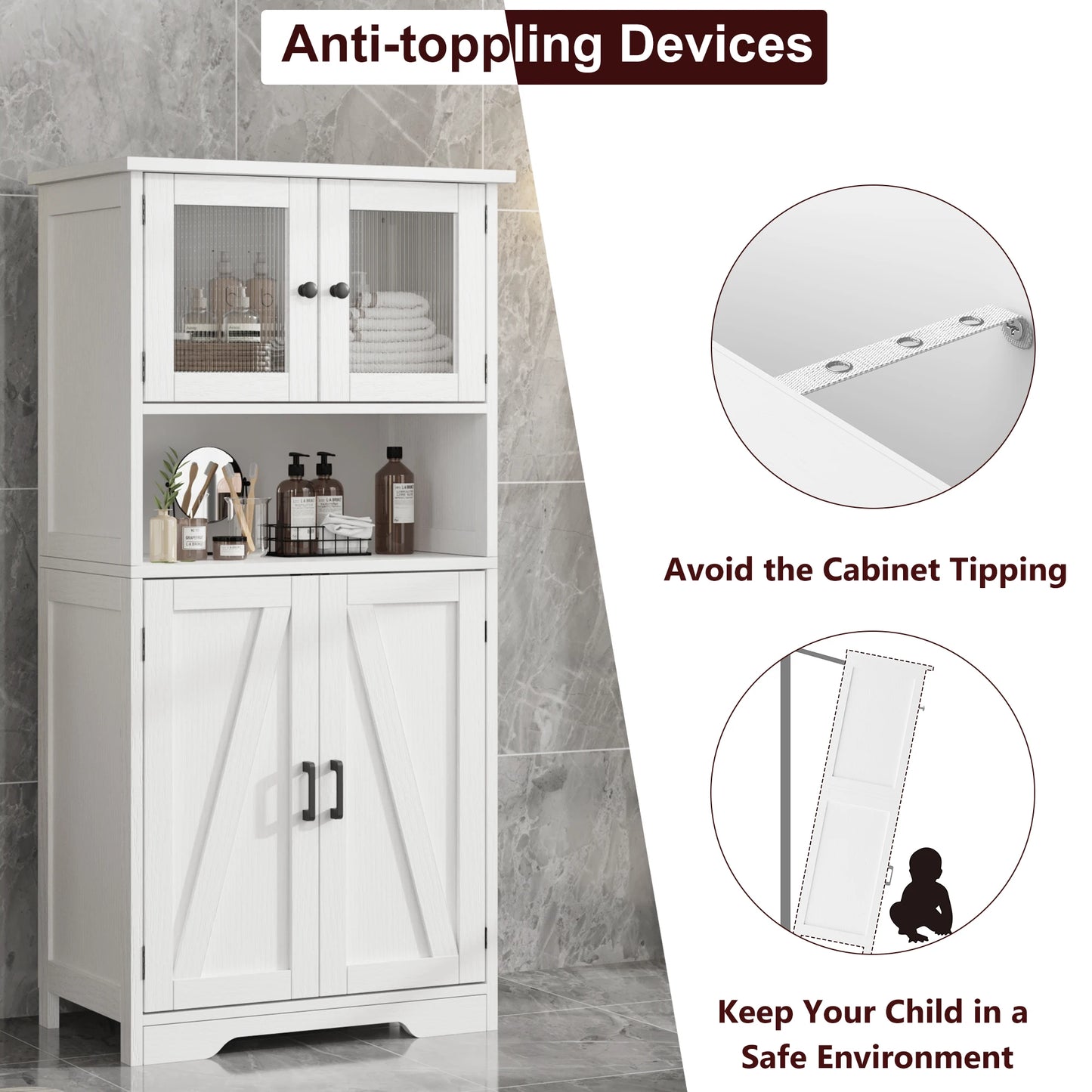 HobbyLane Free Standing Kitchen Cabinet Pantry With Four Doors