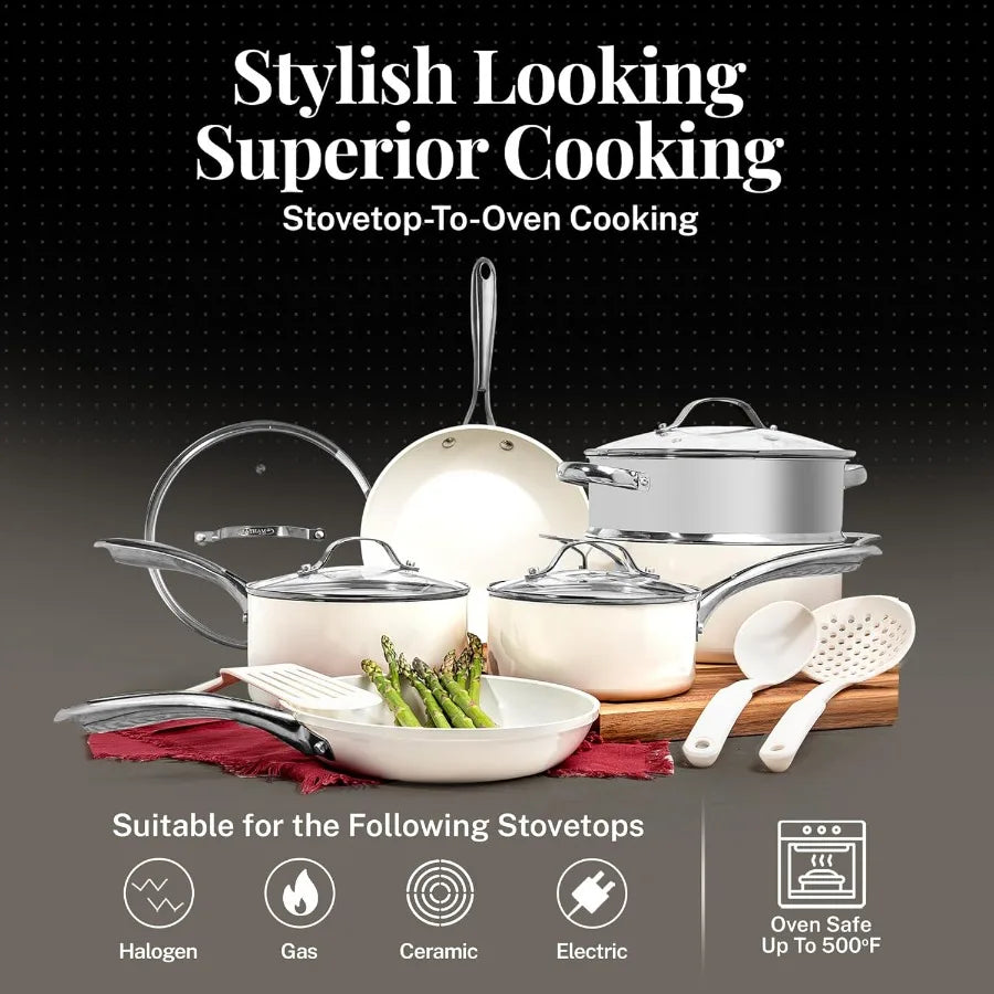 Nonstick Ceramic Cookware Set Pots And Pans For Kitchen Cooking