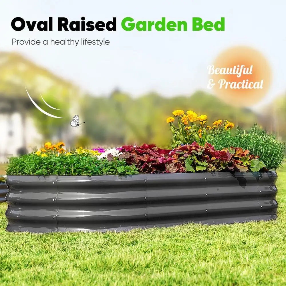 Oval Galvanized Metal Garden Bed With Auto Watering Mesh Cover For Vegetables
