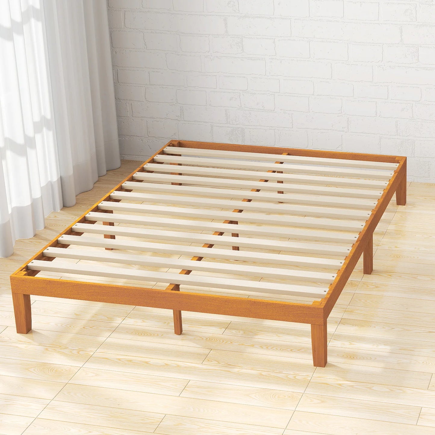 JHK Queen Solid Wood Bed Frame With Sturdy Slat Support No Box Spring Needed Easy Assembly Eco Friendly For Living Room