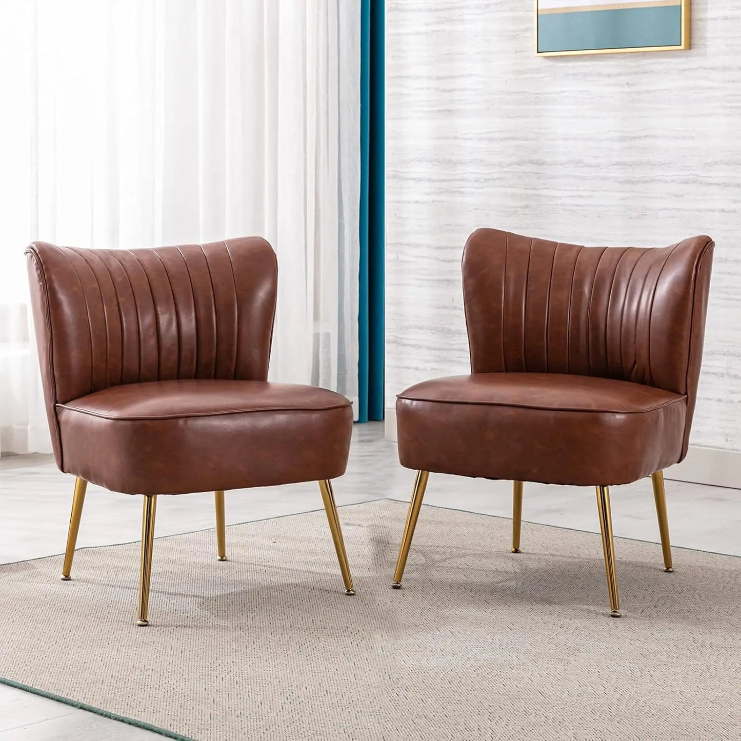 Modern Velvet Wingback Chair Set Of 2 With Gold Legs