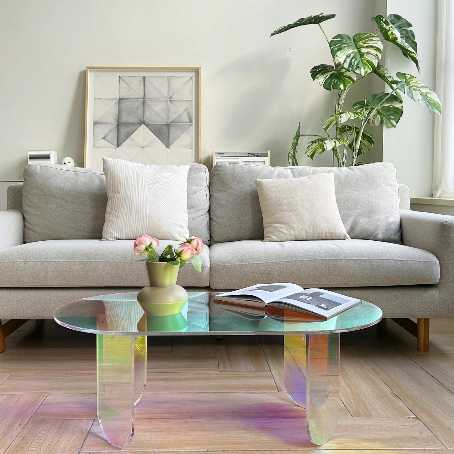 Folded Acrylic Coffee Table Modern Oval End Table Furniture