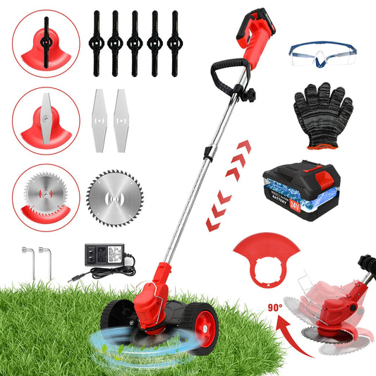 21V Cordless Weed Wacker Trimmer With Wheel 3 In 1 Brush Cutter