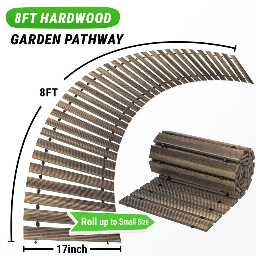 8FT x 17IN Wooden Garden Pathway, Outdoor Roll Out Decorative Garden Walkway, WeatherResistant NonSlip Hardwood Walkway Pavers f