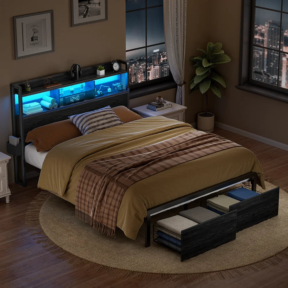 Satifur Metal Platform Bed Frame With Storage Drawers