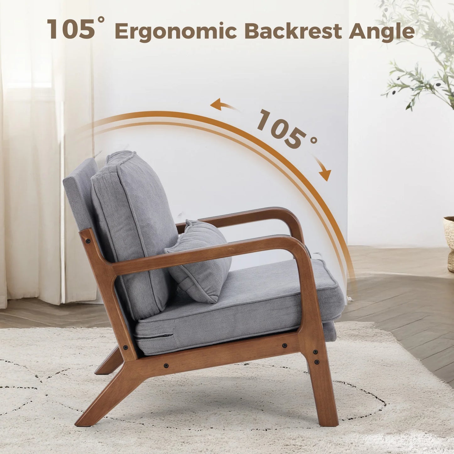 JHK Mid Century Modern Armchair With Solid Wood Frame And Cushioned Armrests