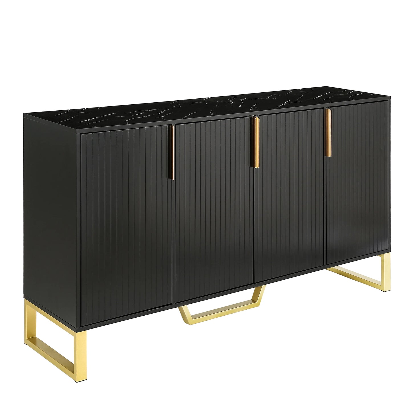 Modern Four Door Sideboard With Metal Handles And Adjustable Shelves