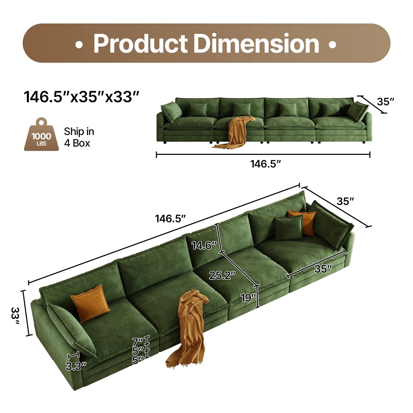 QWCCN L Shaped Modern Chenille Sofa Sectional With Ottoman