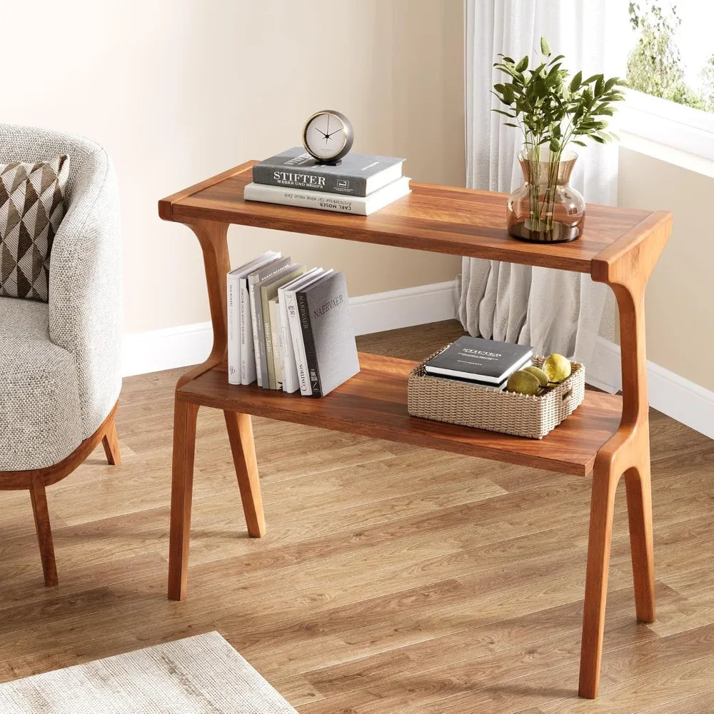 Hignconcerned Narrow End Table With Solid Wood Legs Storage