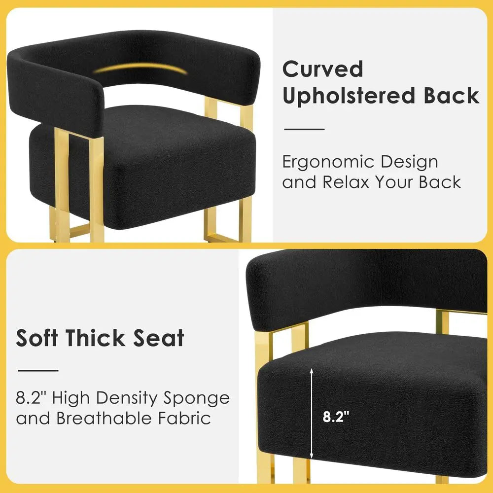 Modern Boucle Bucket Chair Set Of 2 With U-Shaped Armchairs