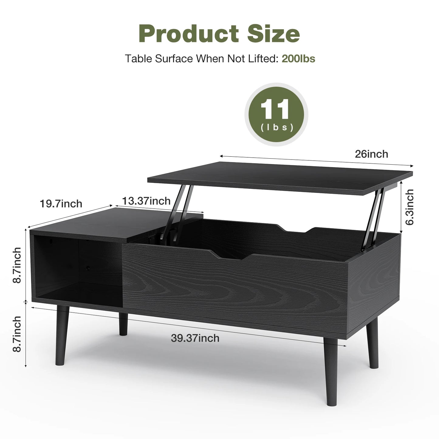 JHK Lift Top Coffee Table With Storage For Living Room