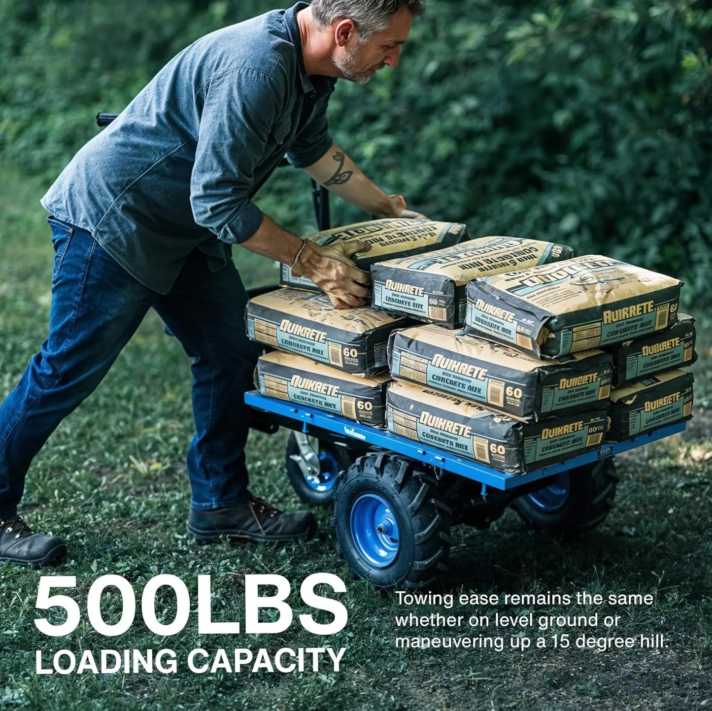 Landworks AGM Electric Utility Cart - 500W Lead-Acid Battery-Powered Power Wagon, 500 lbs Load Capacity & 1000 lbs Towing, Heavy