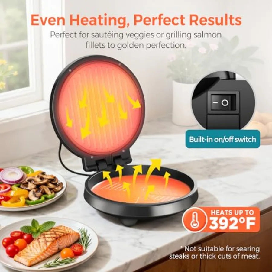 3-In-1 Electric Griddle Panini Press With Nonstick Plates