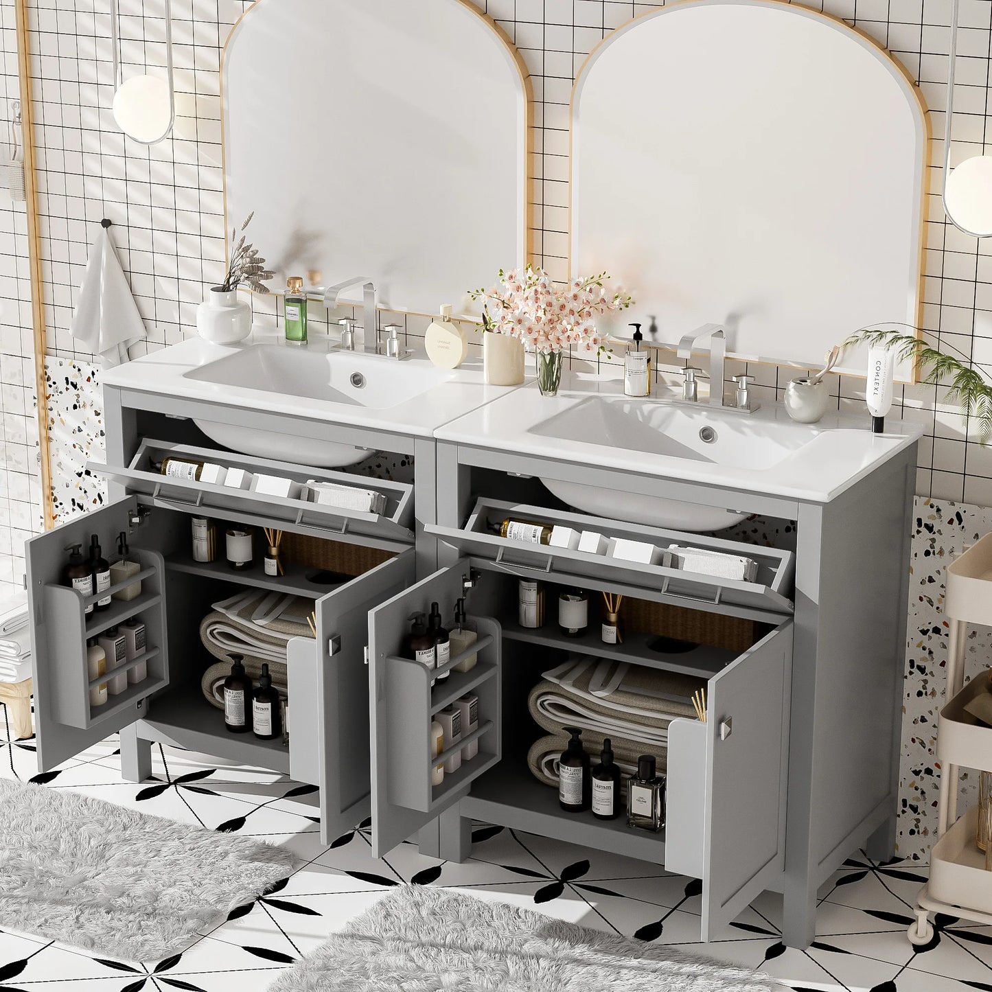 Sh.Kl Modern Double Vanity Set With Ceramic Sinks Included