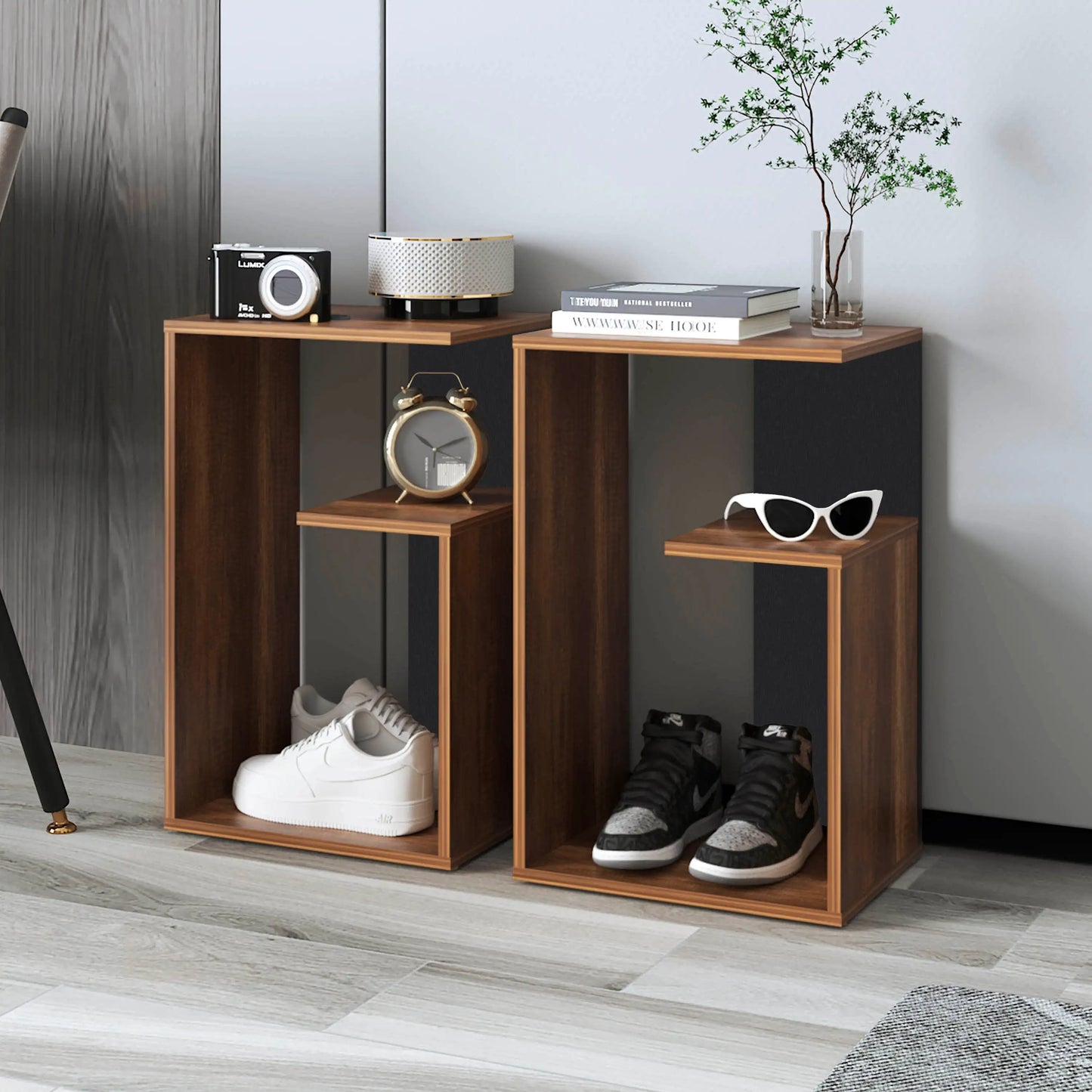 TUHOME Everet Wood Side Table Three Tier Modern Style