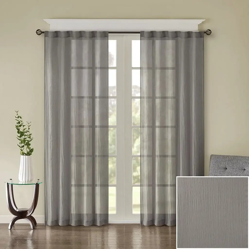 Solid Crushed Curtain Panel Pair Linen Sheer Window Panels