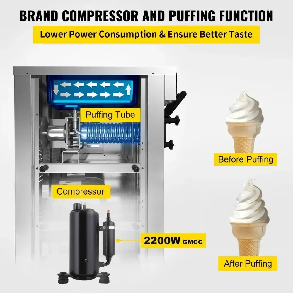 VEVOR 2200W Commercial Soft Ice Cream Machine 3 Flavors