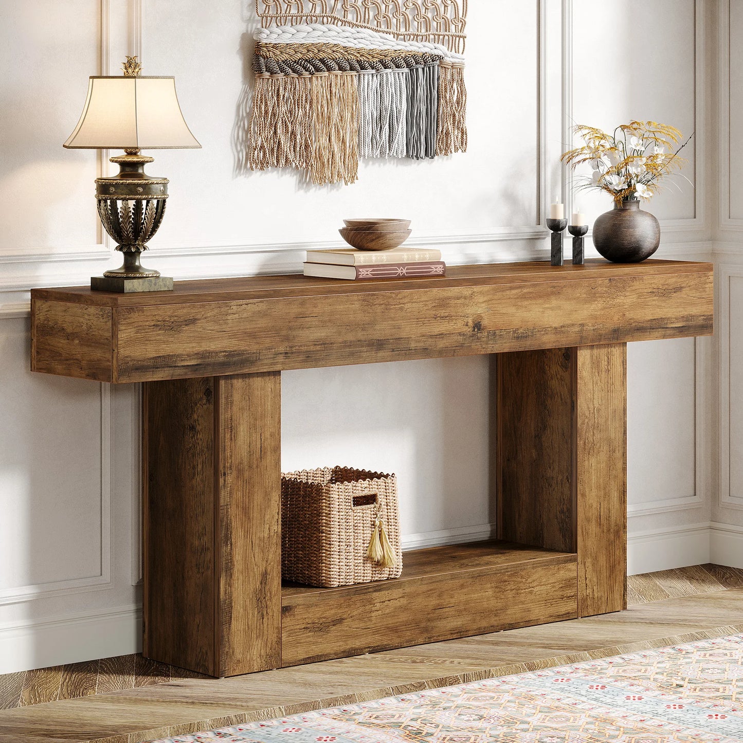 Tribesigns Farmhouse Console Table Two Tier U Shaped Base