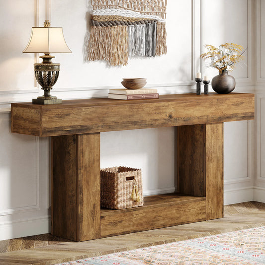 Tribesigns Farmhouse Two Tier Console Table With U Shaped Base