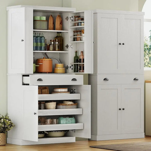 IRONCK Kitchen Pantry Cabinet Freestanding Cupboard With Drawer And Shelves