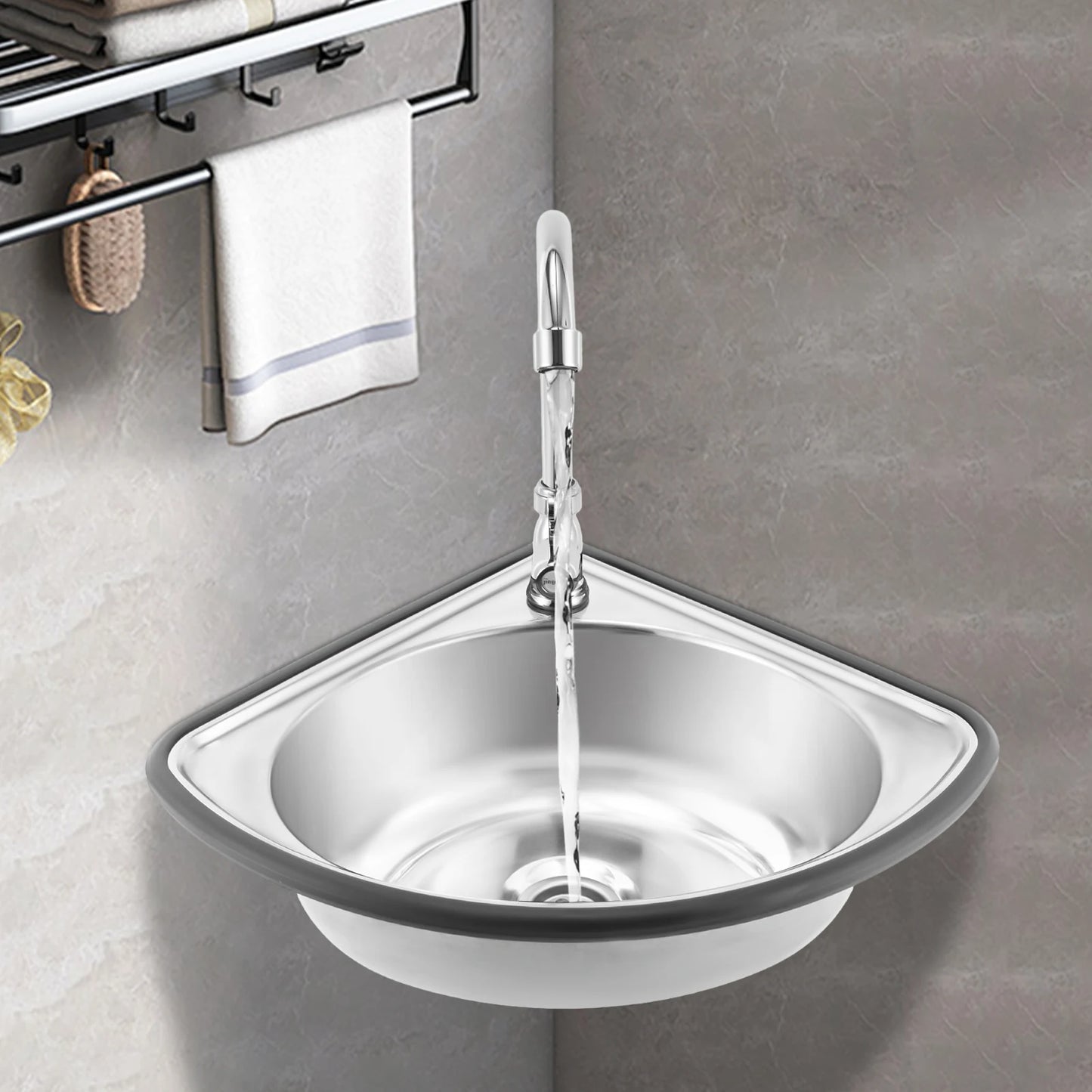 Stainless Steel Single Bowl Sink Wall-Mounted Triangle Wash Basin Kitchen Sink Small Corner Basin Sink for Kitchen Bathroom
