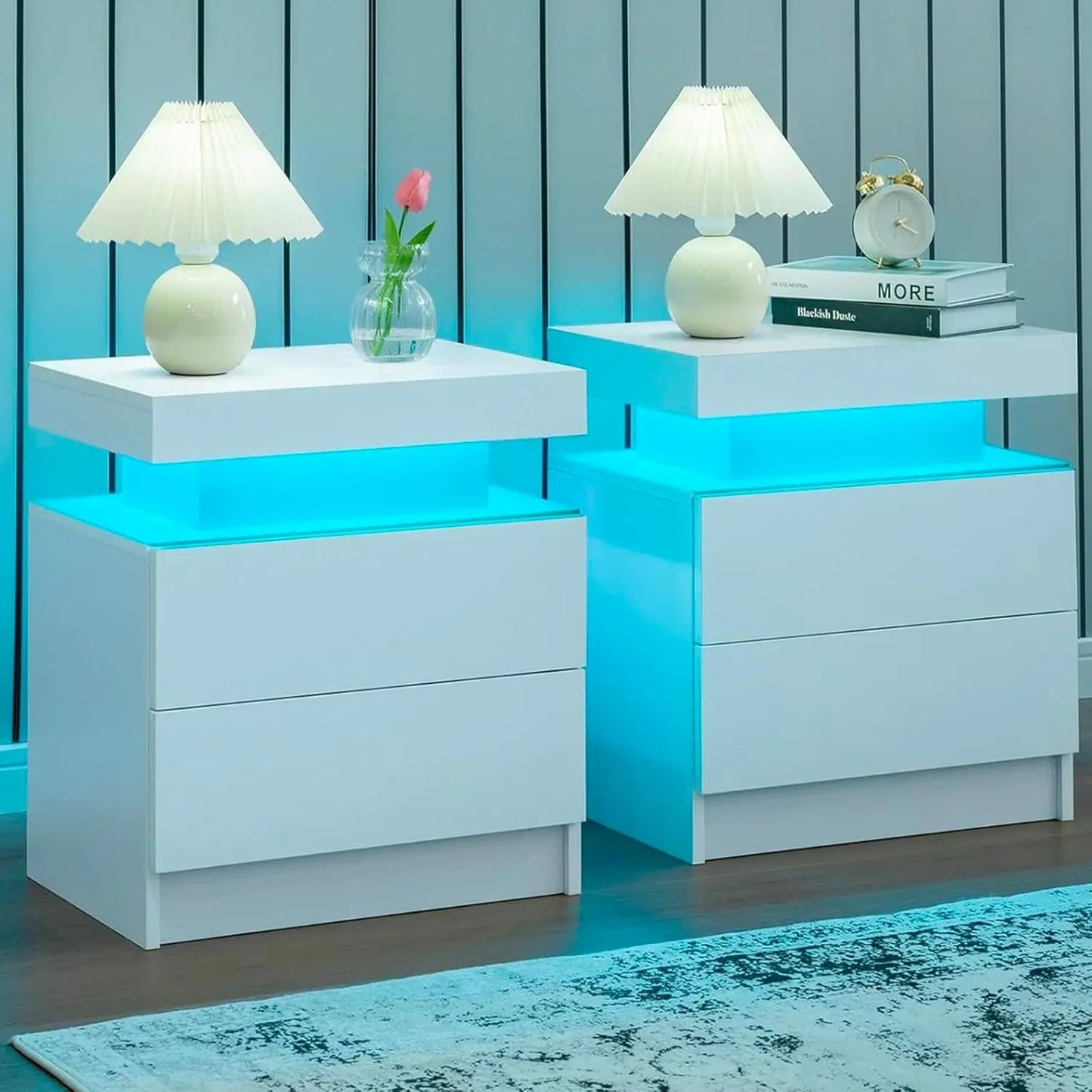 Drawer LED Nightstand Set Of 2 With 2 Drawers Bedroom
