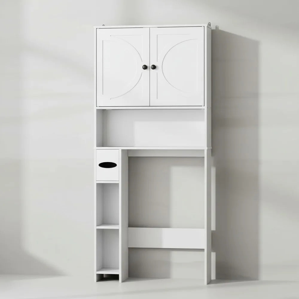 65" Tall Over Toilet Storage Cabinet with 2 Doors & Adjustable Shelves, Freestanding Bathroom Organizer for Small Spaces