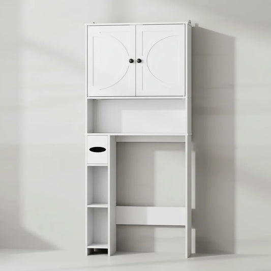 65" Tall Over Toilet Storage Cabinet with 2 Doors & Adjustable Shelves, Freestanding Bathroom Organizer for Small Spaces