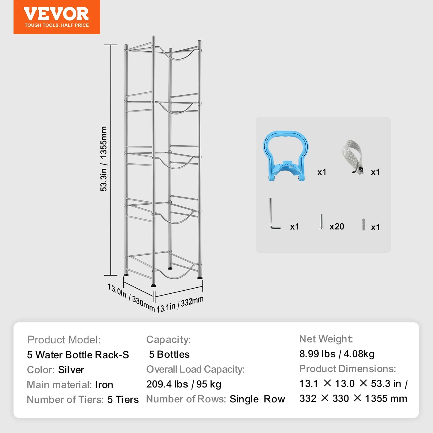 SucceBuy 3/4/5 Tiers Water Jug Holder Iron Water Bottle Holder Double/Single Row Easy Installation for Kitchen Office Livingroom