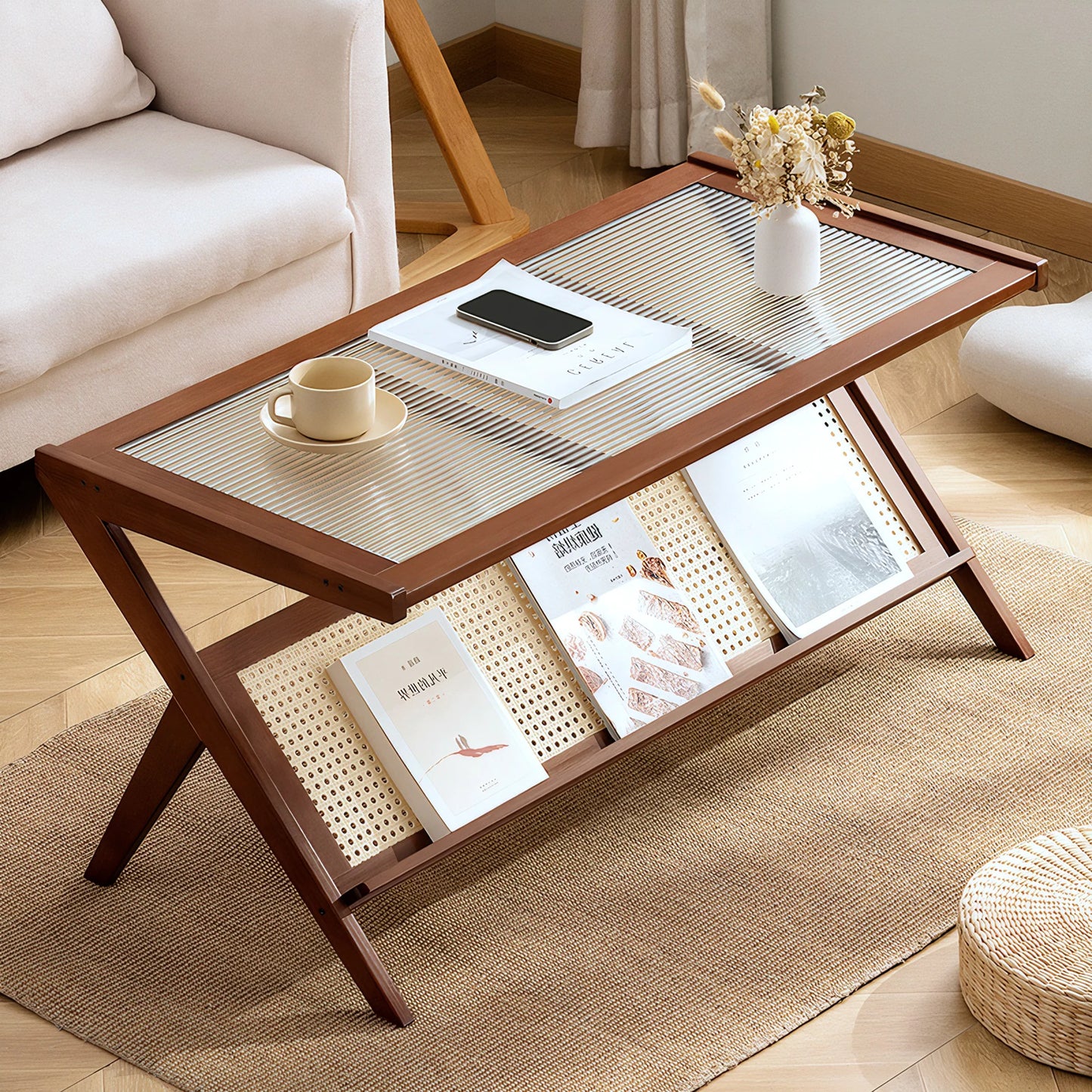 Hign-Concerned Rattan Coffee Table With Glass Top Center