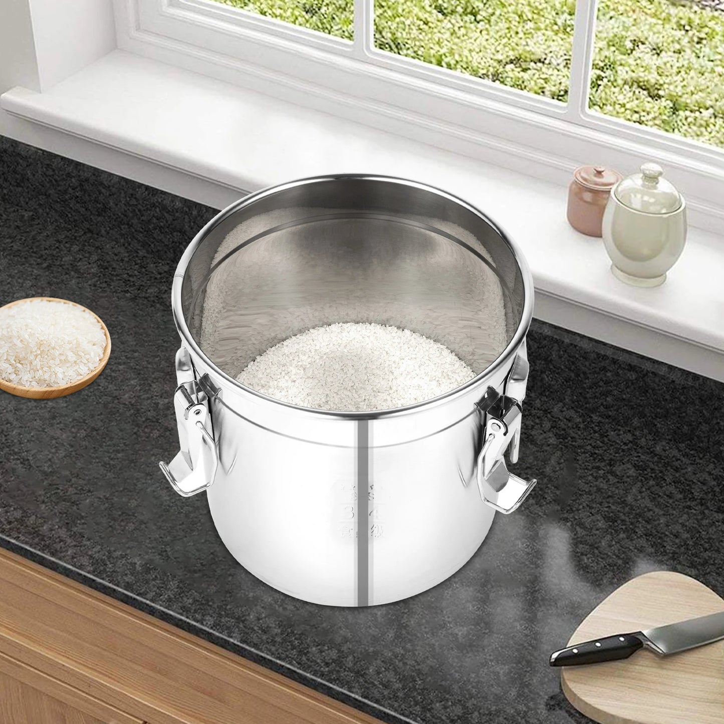 Stainless Steel Rice Storage Dispenser Bucket for Pantry